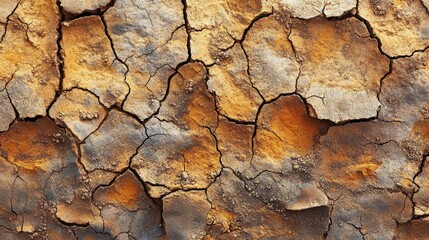 Fototapeta premium Detailed Cracked Earth Texture Brown Orange Gray Arid Dry Soil Background
