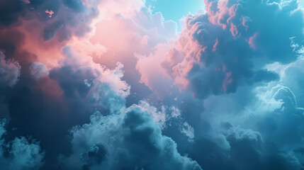 Fototapeta premium Composition of glowing light on grey and blue clouds background