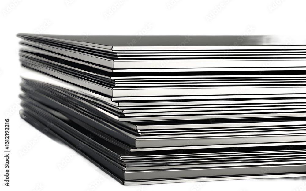 Poster a set of metal panels stacked neatly, isolated on a empty plain background