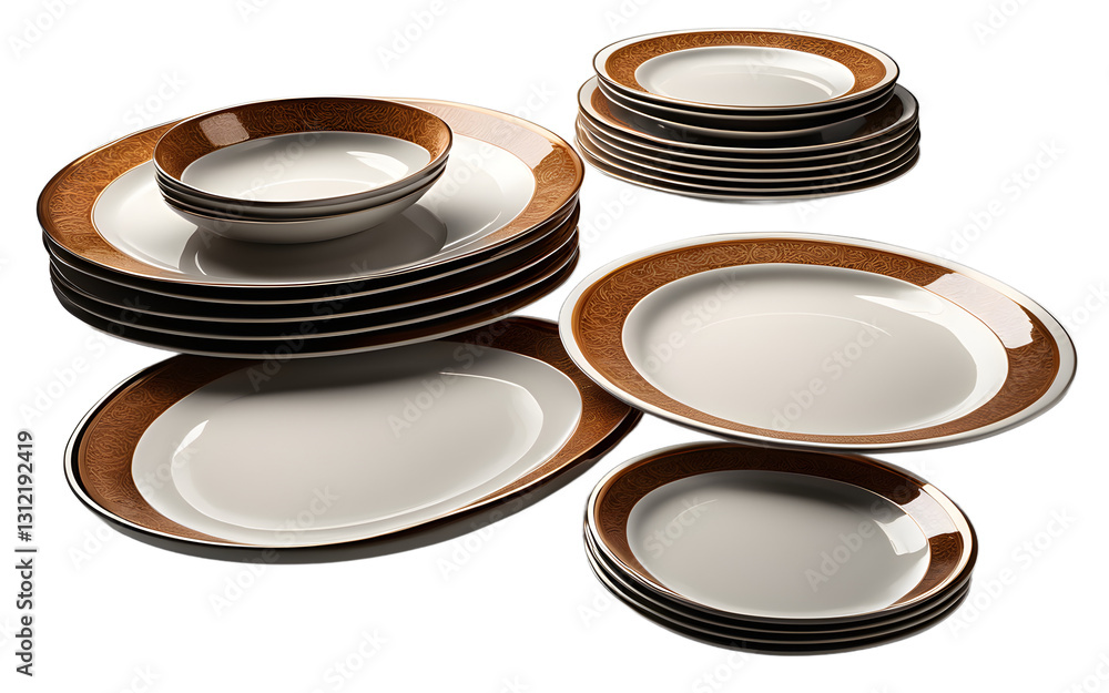 Poster a set of plates for dining, isolated on a empty plain background