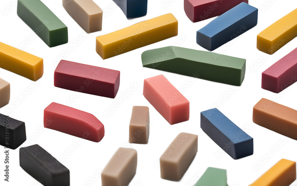 Poster a set of rubber erasers for correcting pencil marks, isolated on a empty plain background