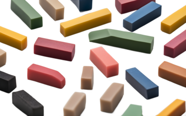 A set of rubber erasers for correcting pencil marks, isolated on a empty plain background