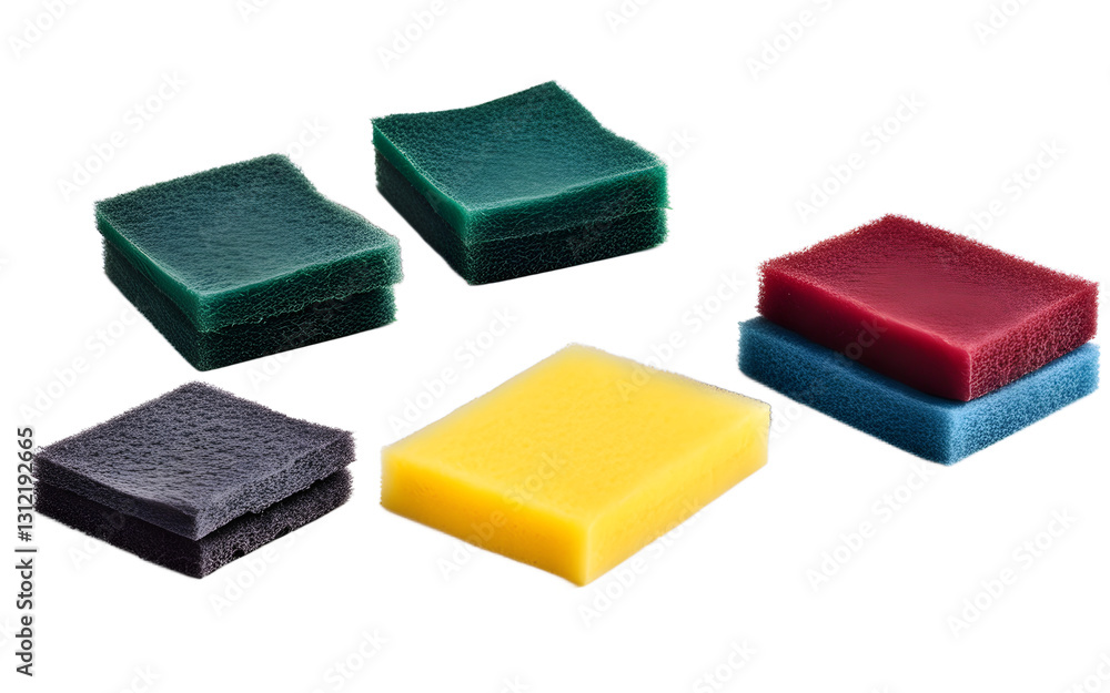 Poster a set of scouring pads for cleaning greasy surfaces, isolated on a empty plain background
