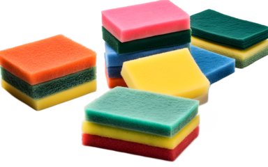 A set of scouring pads for cleaning greasy surfaces, isolated on a empty plain background