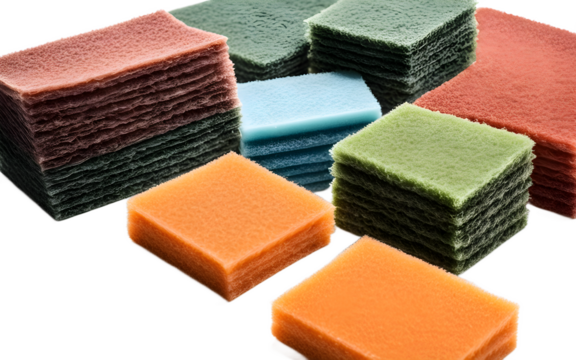 A set of scouring pads for cleaning greasy surfaces, isolated on a empty plain background