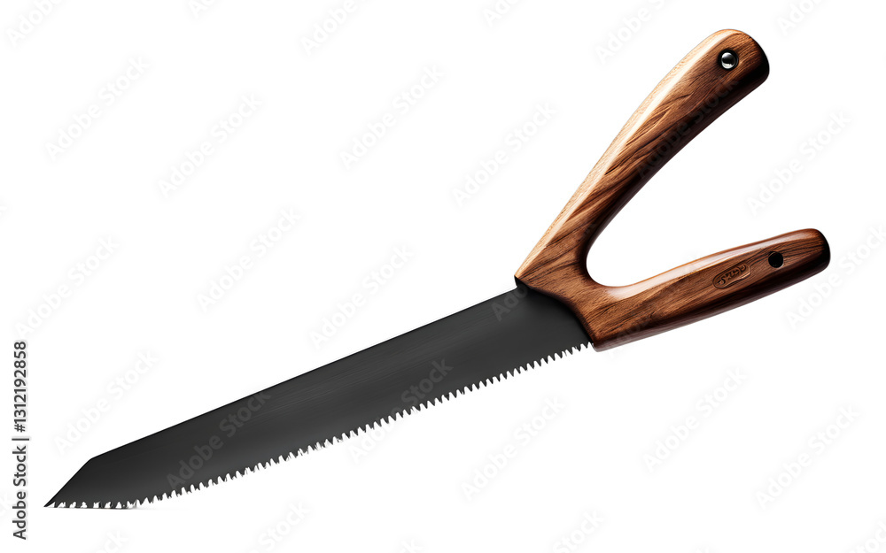 Aufkleber A sharp hand saw with a wooden handle, isolated on a empty plain background