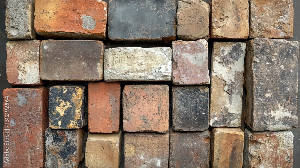 Poster aged and textured brick collection creating a unique construction pattern formation
