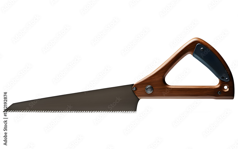 Aufkleber a sharp hand saw with a wooden handle, isolated on a empty plain background