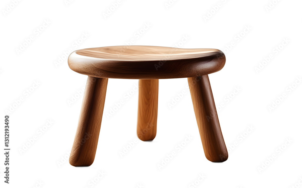 Poster a small wooden stool with three legs, isolated on a empty plain background