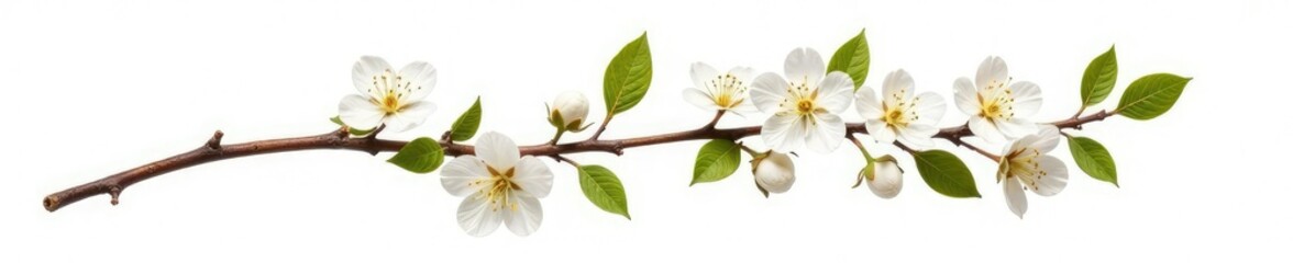 Single branch with leaves and flowers isolated on white background, branch, isolated, foliage