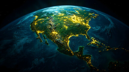 Fototapeta premium North America at Night, Earth's Glow