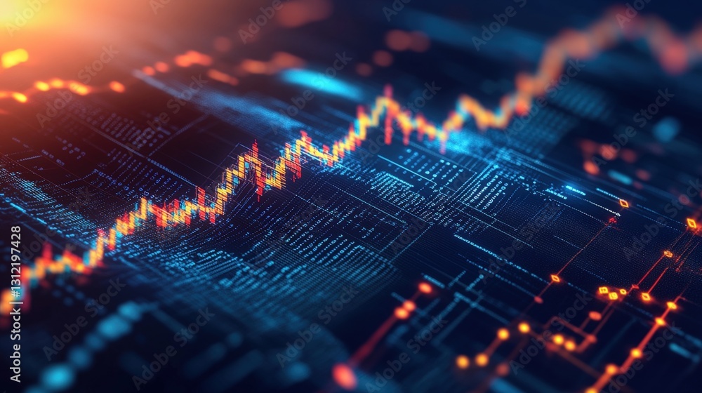 Poster stock chart displaying market trends and data analysis on a screen with graphs and indicators for fi