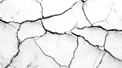 Crack texture lines isolated on a white background, showcasing detailed and realistic patterns of fractures or fissures in a surface.