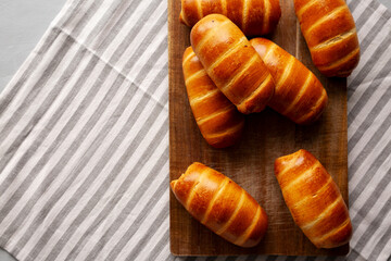 Homemade Kolache Rolls Ready to Eat, top view. Copy space.
