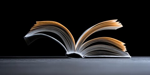 Open Book with Pages Fanned Out on Dark Background Reading Concept, Education Study Image