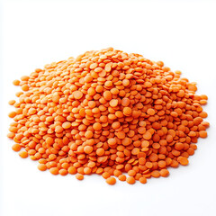 Healthy Red Lentils Pile on a White Isolated Surface, lentils isolated on white background