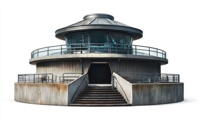 Futuristic concrete control tower with observation deck