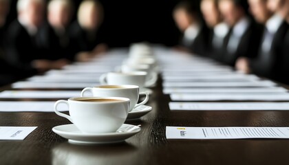Business meeting with coffee cups on conference table