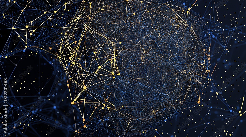 Poster connected network lines forming sphere visualizing global connection and technology