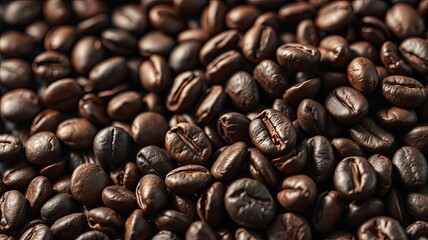 Fototapeta premium Roasted Coffee Beans Background Close Up Texture Food Drink Caffeine Energy