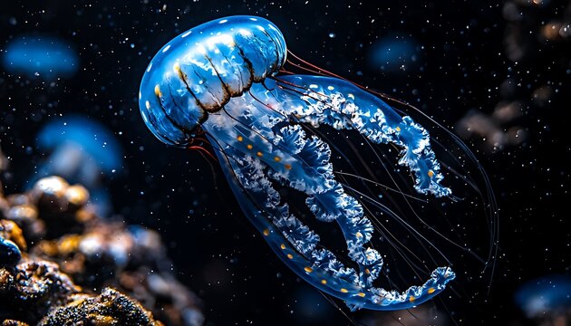 Gently floating jellyfish in serene blue ocean - Free Stock Photo ...