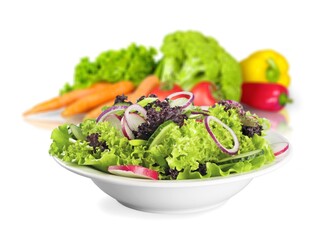 Tasty healthy fresh salad bowl with ingredients.