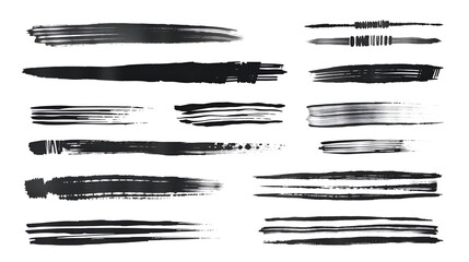 Brush line set. Vector calligraphy paint strokes. Vintage Chinese brushstrokes collection. Straight long hand drawn stripes background. Abstract black ink grungy lines, borders, emphasis underlines