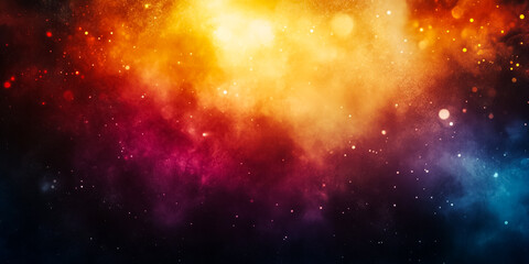 Naklejka premium A vibrant, abstract bokeh background with warm golden and cool blue tones, creating a dreamy, festive, and elegant atmosphere with soft glowing light effects.