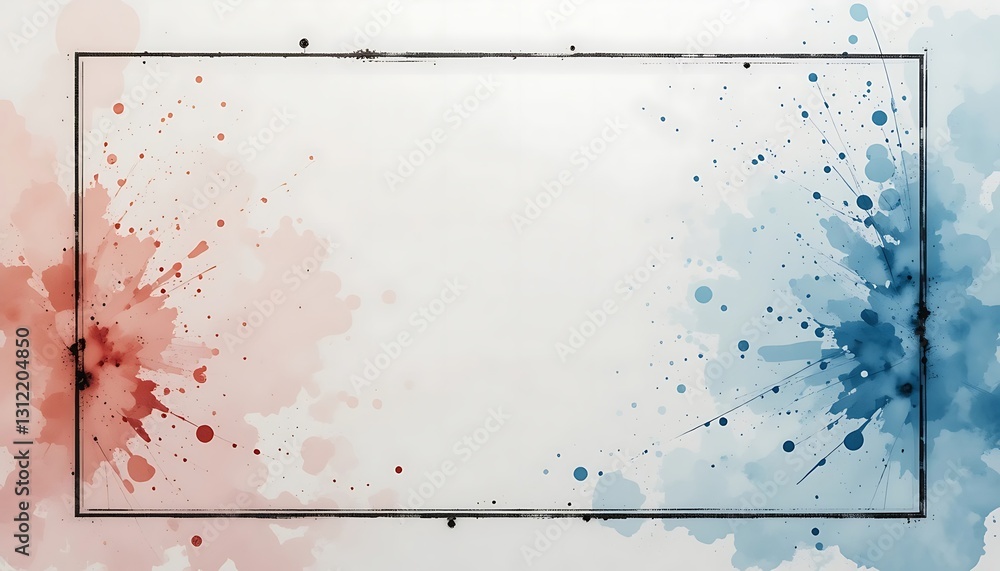 Poster abstract watercolor background with red and blue splashes with rectangular frame