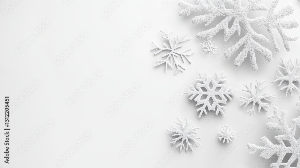 Poster white background with a snowflake pattern. the snowflakes are white and scattered throughout the ima