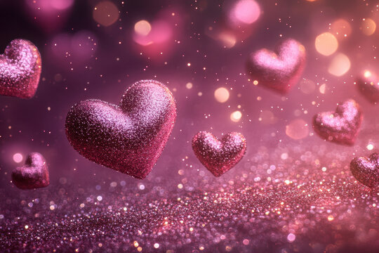 Fototapeta Pink hearts wallpaper with a soft pastel gradient background, creating a dreamy and romantic atmosphere perfect for a girly or festive theme.