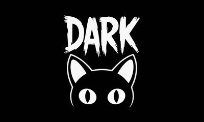 Minimalist black cat illustration with glowing eyes and bold 