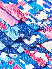 Fototapeta premium Abstract arrangement of textured blue, pink, and white pattern strips