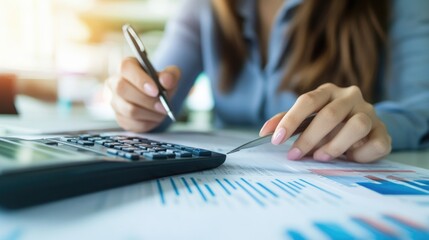 Focused Accountant Working with Financial Documents and Calculator