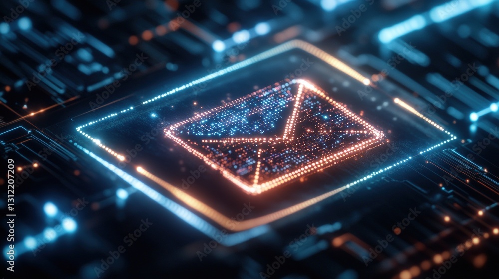 Poster detailed view of a computer chip under bright lighting highlighting its complex architecture and des