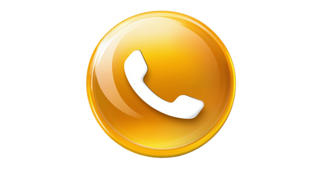 Golden Call Icon: Classic receiver inside a glowing amber orb, symbolizing connection and communication. Modern design with a retro feel.