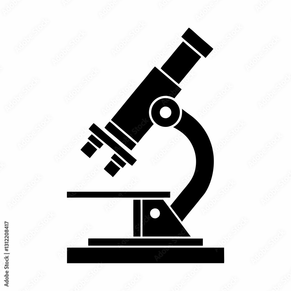 Poster minimalist microscope vector icon for science and research.