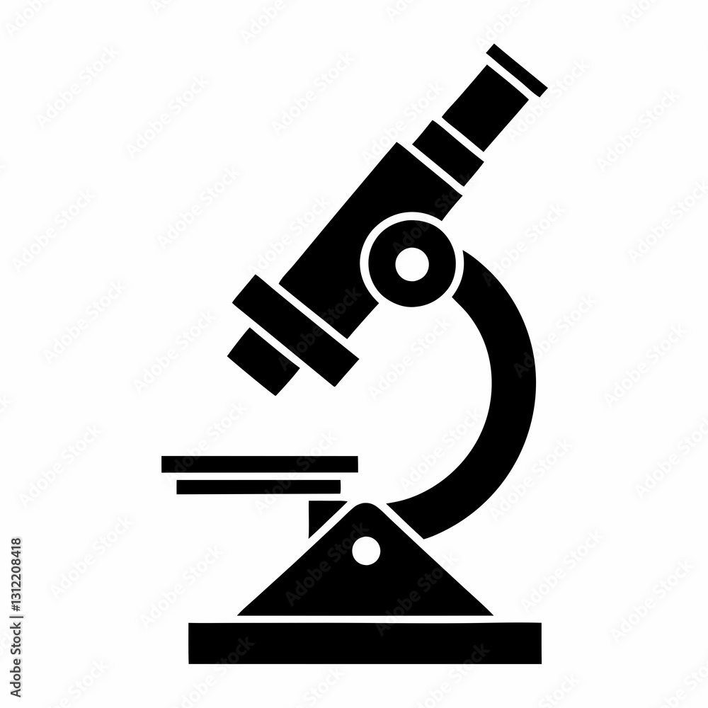 Poster minimalist microscope vector icon for science and research.