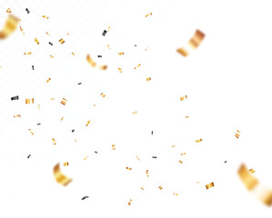 Falling shiny gold confetti and party ribbons, celebration design element 