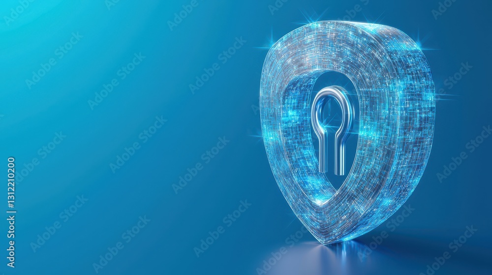 Poster digital shield with lock for cybersecurity concept image