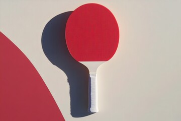 Red and White Ping Pong Paddle on Beige and Burgundy Background