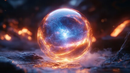 Futuristic Glowing Digital Sphere In Spacecraft Atmosphere Environment Visualization Illustration Design Conceptual Art Piece Work Of Visual Art Digital Rendering Style Illustration Artwork Image