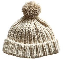 Chunky Knit Beret with Pom Pom Isolated on Transparent Background