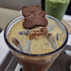 Close up of an Iced mocha drink.