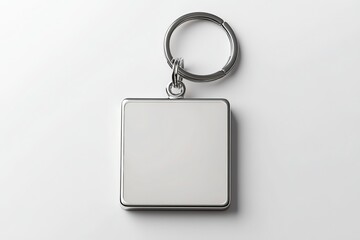 Blank Metal Square Keychain Mockup Chrome Keyring with White Tag for Branding