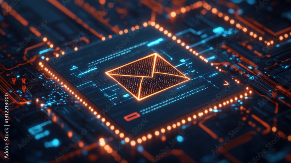 Poster close-up of a computer chip highlighting the intricate design and technology behind modern electroni