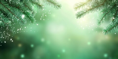 A tranquil green winter backdrop featuring lush spruce fir branches.