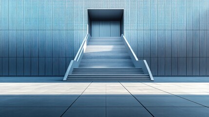 Modern stairway leading to a large entrance