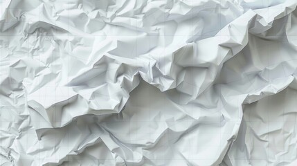 Obraz premium a hyper-realistic illustration of crumpled white paper with a faint grid overlay, focusing on the intricate texture of the folds and creases. The lighting should enhance the three-dimensional quality