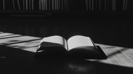 A minimal outline of an open Quran, with subtle rays of light emerging from the pages.